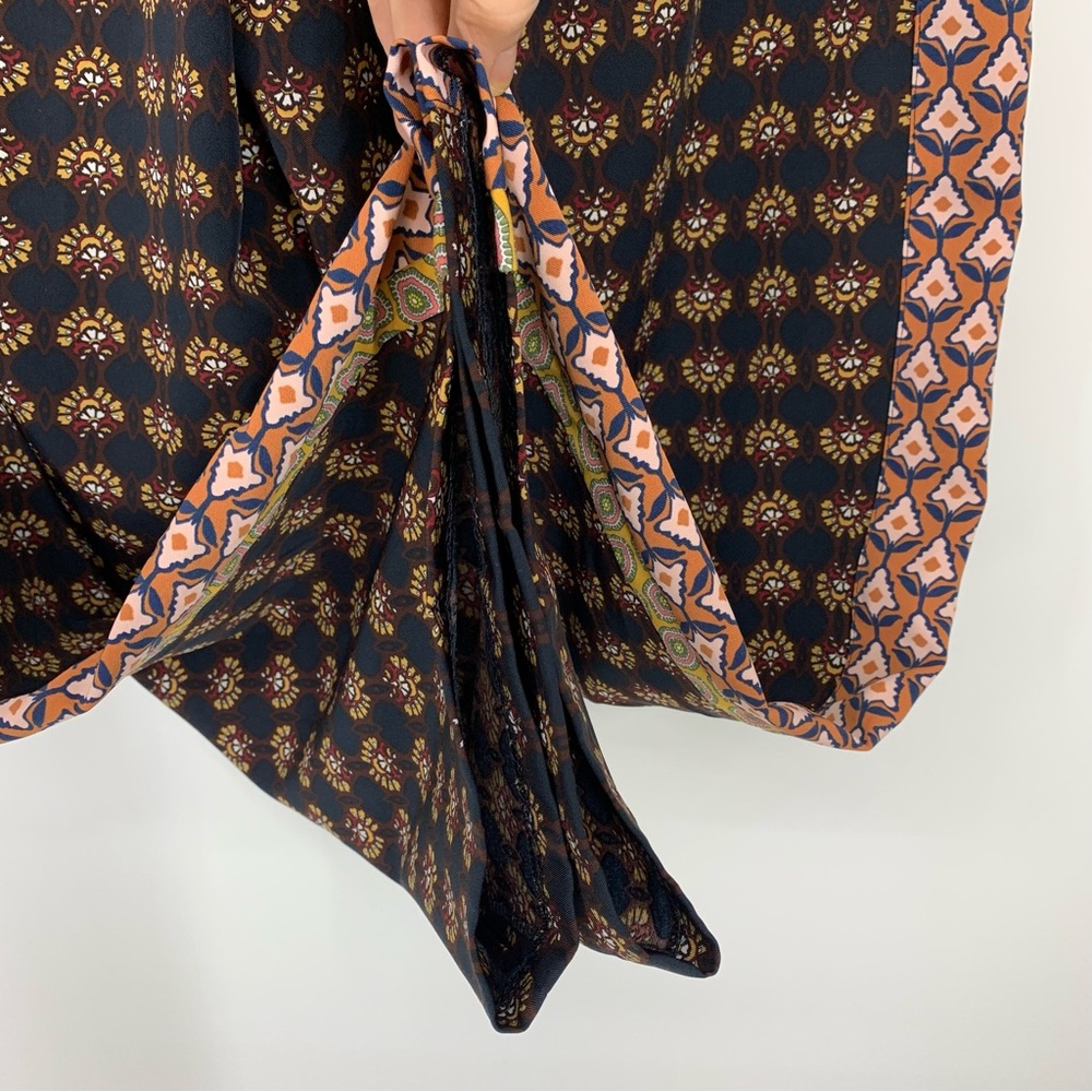 Zara Mixed Print Boho Pull On Wide Leg Cropped Pants High Rise/Drop Crotch Sz Lg - Picture 11 of 16